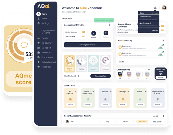 Image shows a screen of the AQai platform admin system.