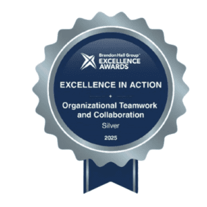 Image shows a Silver Brandon Hall Award for 2025 in the category of Organizational Teamwork and Collaboration.
