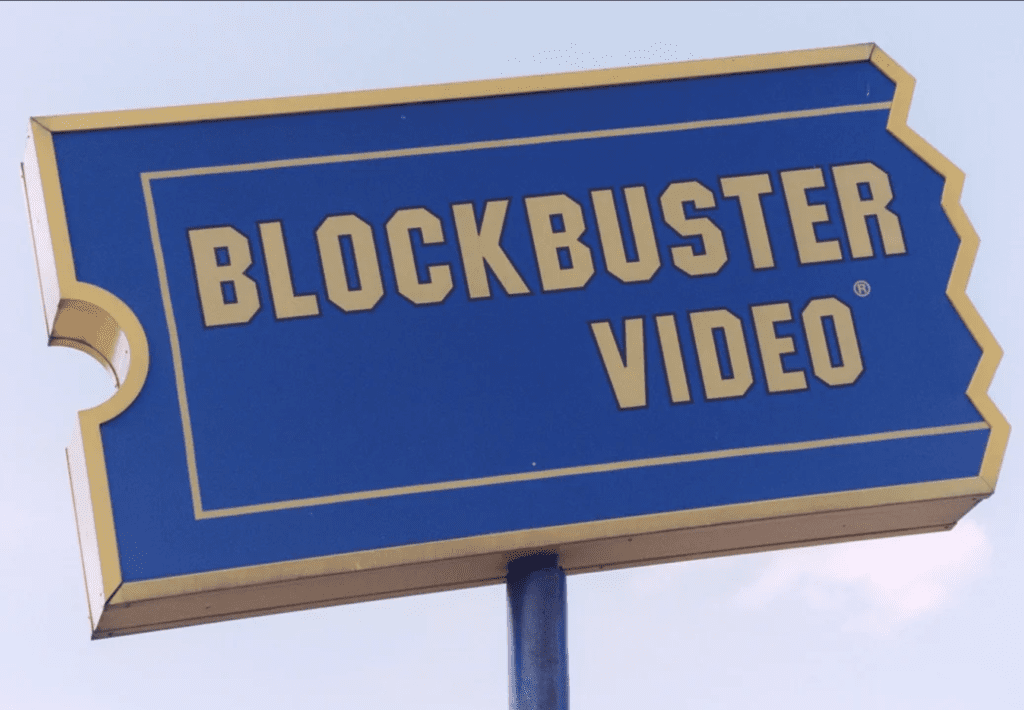 Image shows a picture of a Blockbuster video sign.