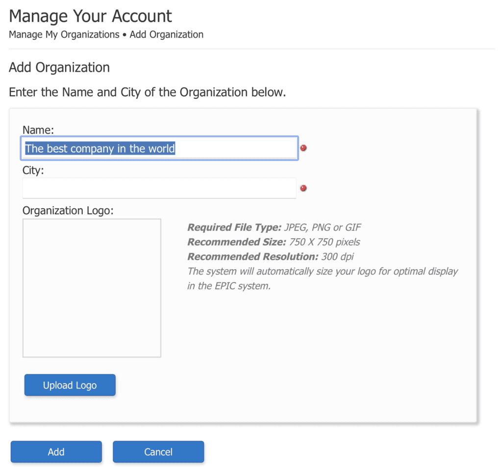 create a new organization in disc catalyst